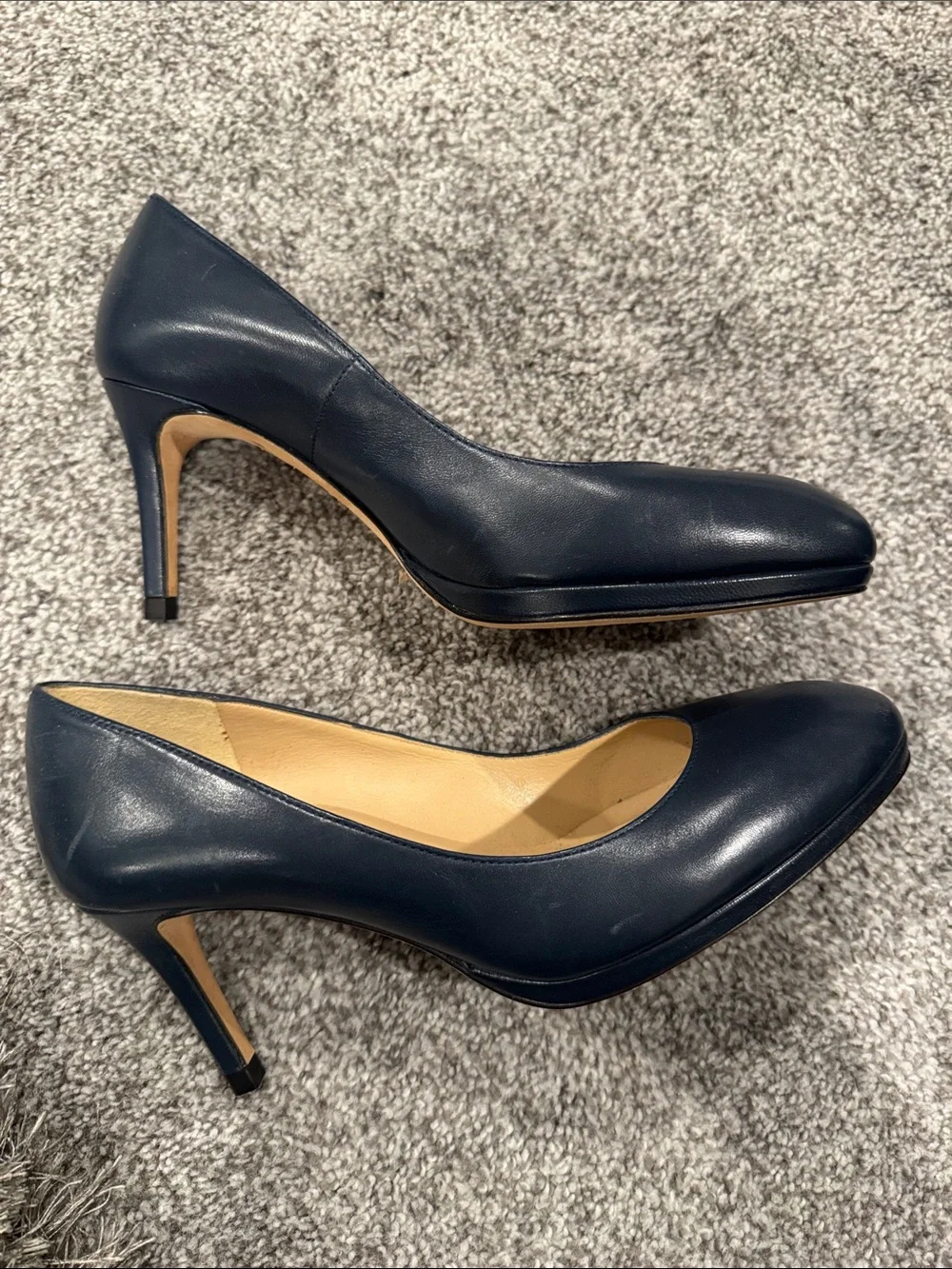 LK Bennett Navy Round-Toe Leather Pumps